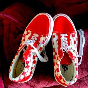 Vans red and white checkerboard Old Skool sneakers